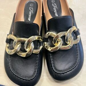 Forever 21 Black Flats with Gold Chain Accent